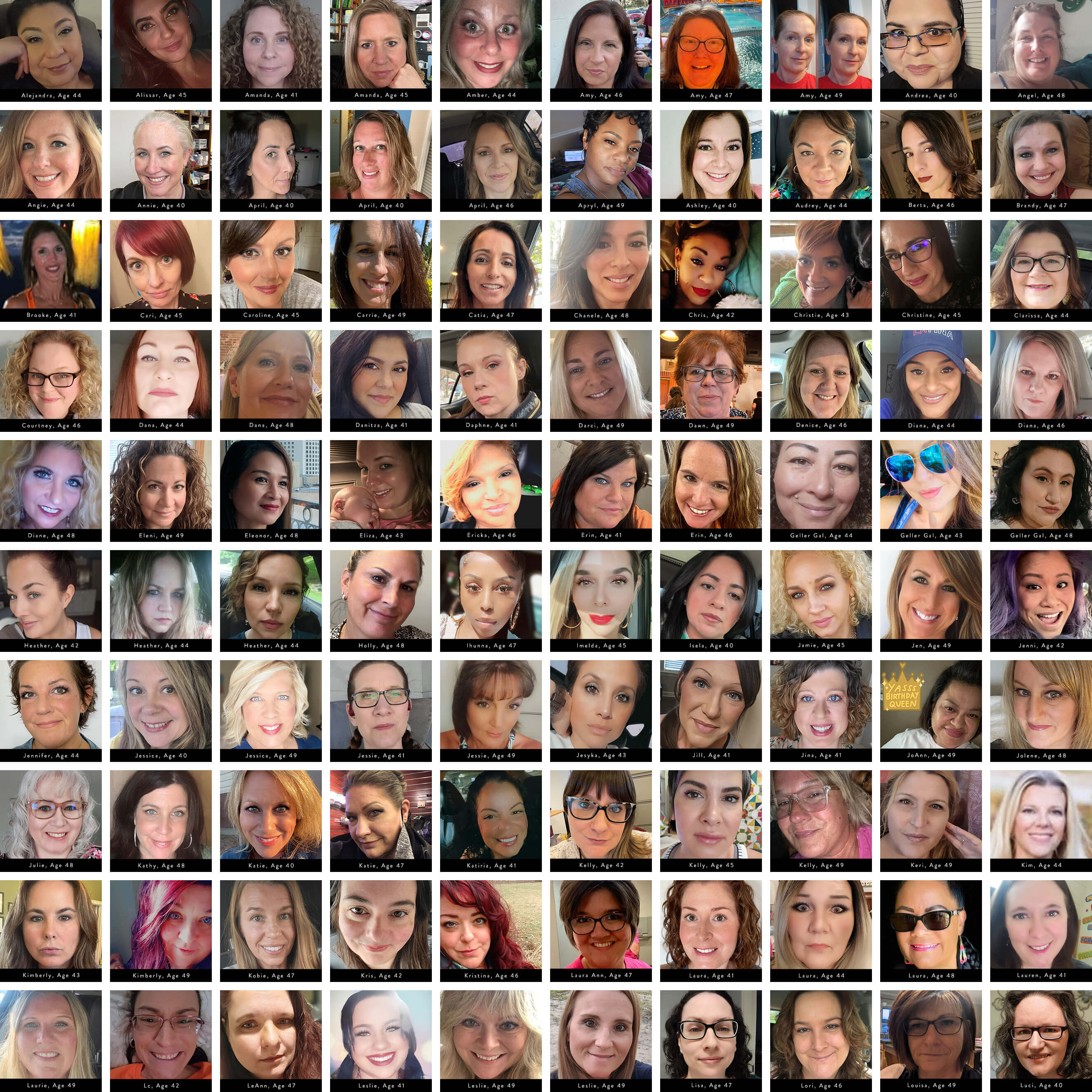 A wall of Geller Gals customer photos